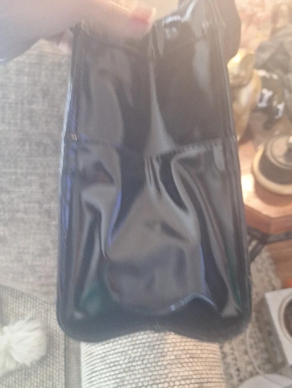 Tory Burch Black Patent Leather Messenger Tote with Logo